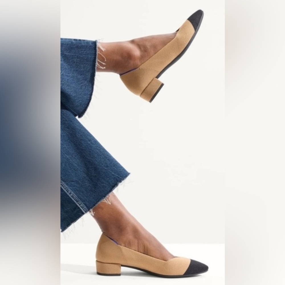 Rothy’s The High Point Wren Cap Toe Heels Tan/Black Size 10
